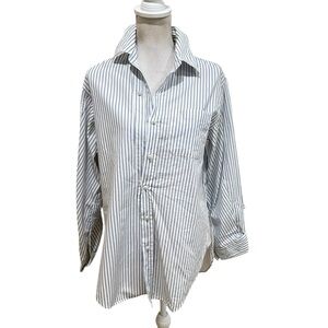 Hilary Radley Katherine Barclay bl/white Striped Pearl Button Down Shirt small
